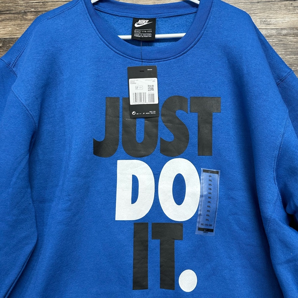 Nike Blue Graphic Sweatshirt Just Do It Mens NWT - Picture 3 of 4